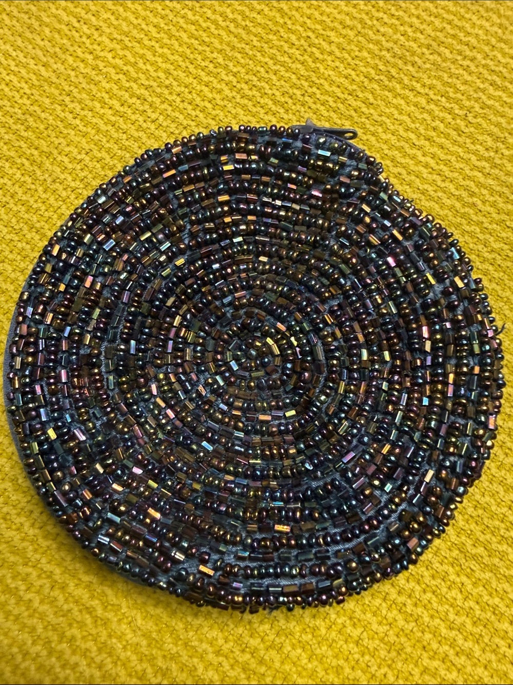 Navy Round Evening Clutch/Coin Purse With Iridescent Beads 4”